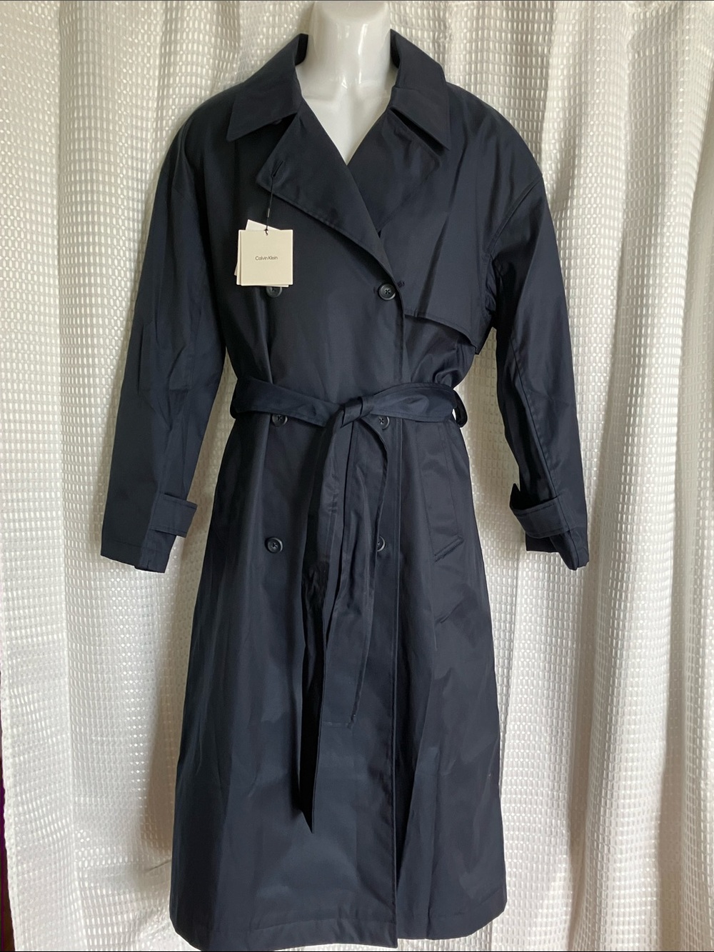 Men's Calvin Klein Trench Coat Large Dark Sapphire Belted NWT Classic